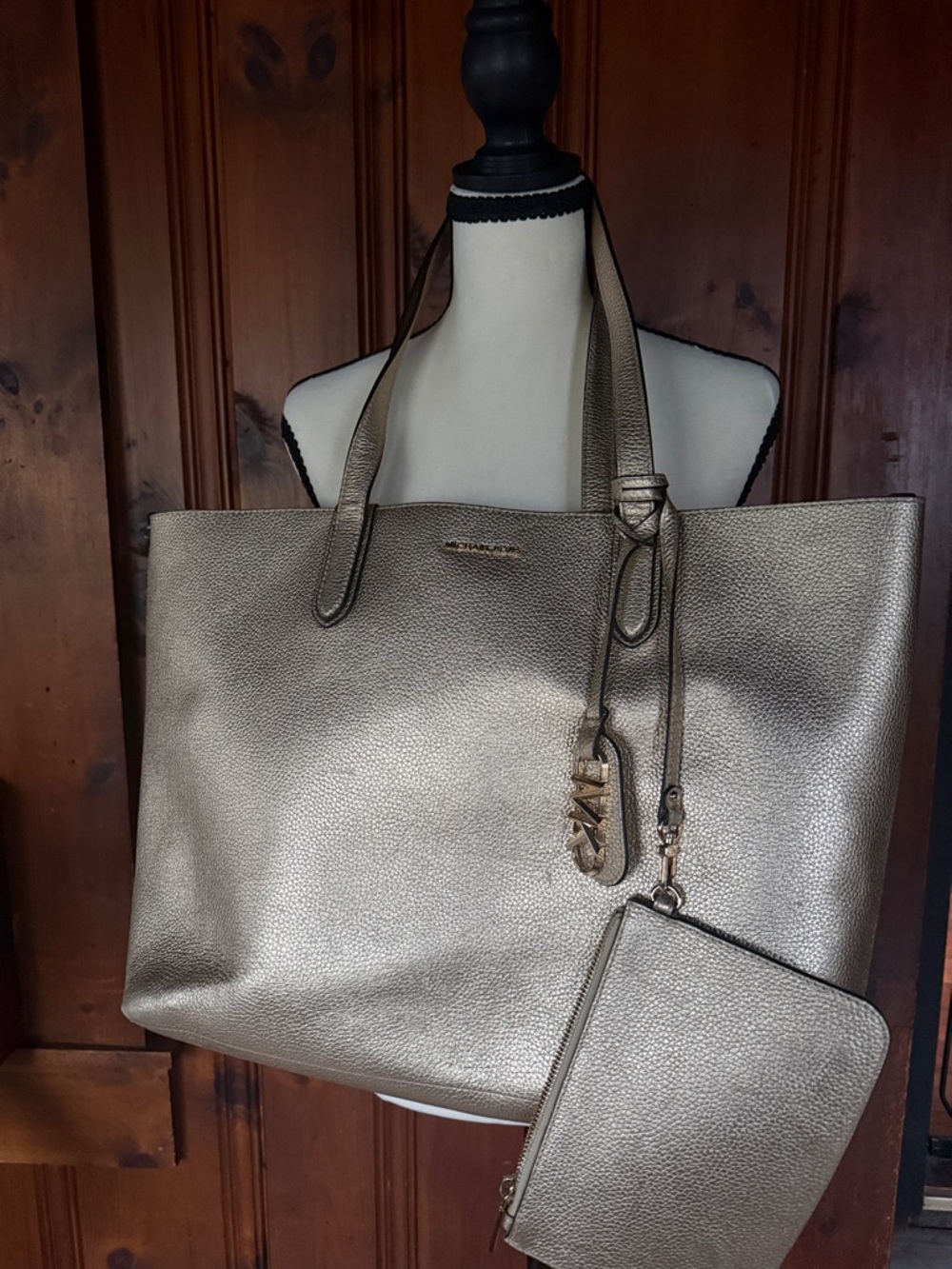 Michael Kors Shimmery Gold Pebbled Tote with Wristlet